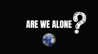 Are We Alone? with earth on a dark background 