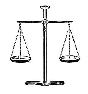 A graphic of balancing scales containing no items.